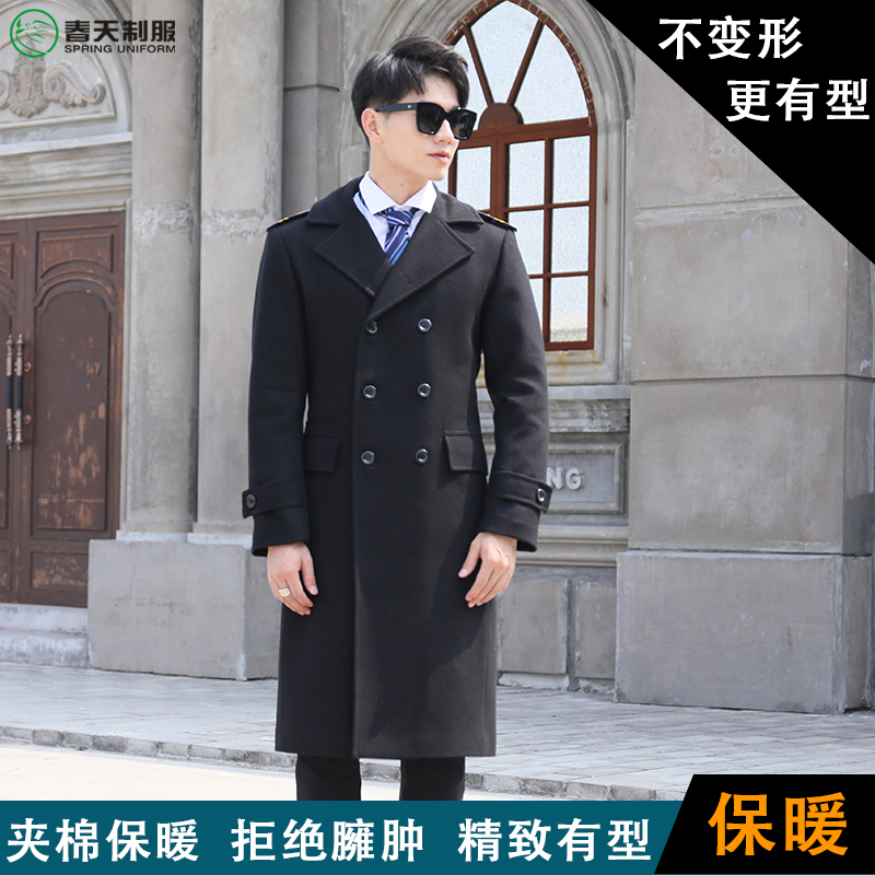 酒店礼宾物业保安售楼处形象岗羊毛呢男大衣中长款双排扣冬季加厚