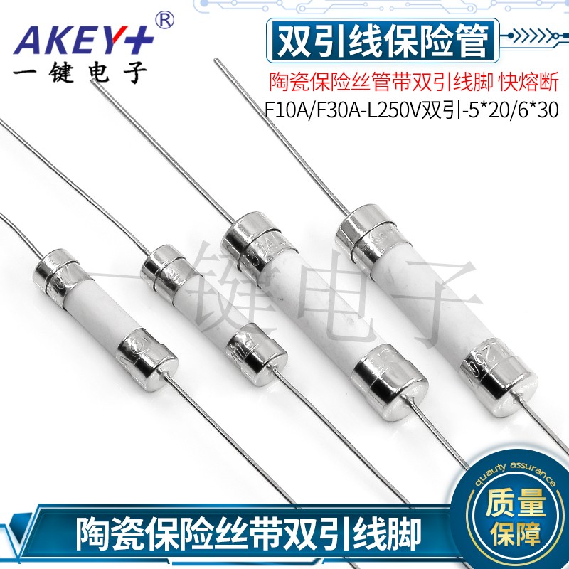 陶瓷保险丝管带双引线脚 F10A/F30A-L250V双引-5*20/6*30 快熔断