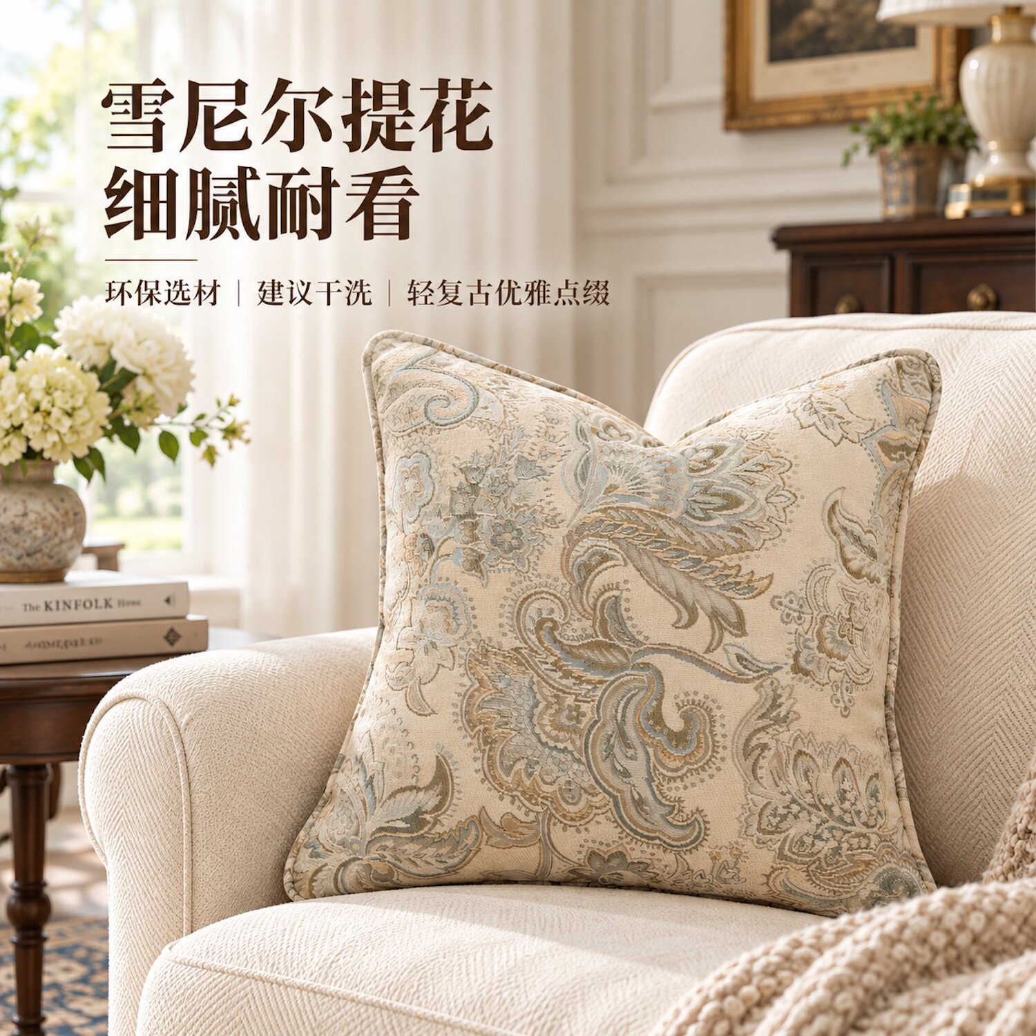 美式皮沙发抱枕套靠垫套轻奢豪华进口靠枕样板房双面提花雪尼尔