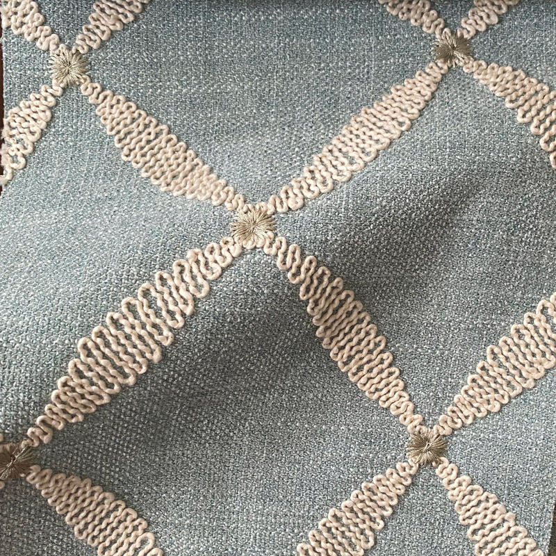 艾可aico美式窗帘粗麻菱形绣花客厅卧室书房落地窗帘定制多种颜色