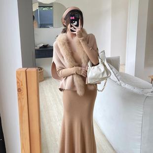 小斗篷塞小羊毛感轻奢毛对 冬日狐狸高级巴尔女士外套毛领时尚 货