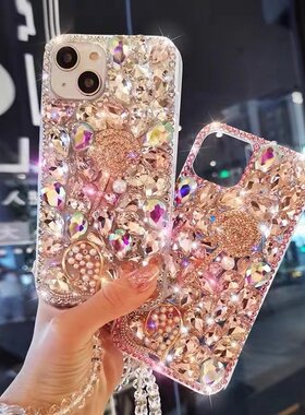 适用苹果13proMAX手机壳iphone12爱心棒棒糖满钻11防摔新款镶钻14
