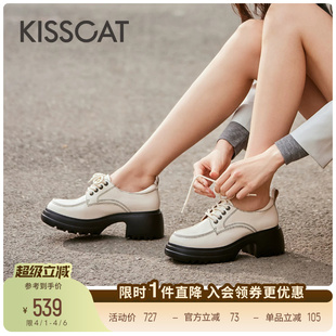 厚底增高绑带松糕小皮鞋 6.5cm奥利奥长腿乐福鞋 KISSCAT接吻猫