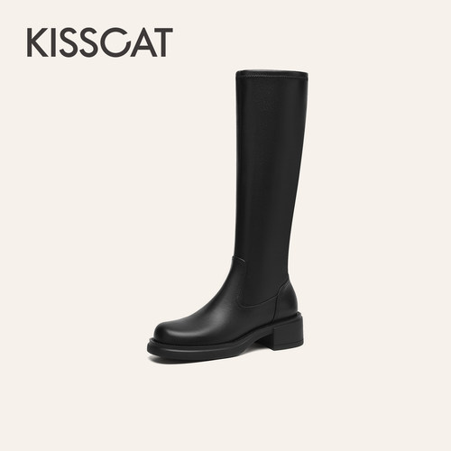 KISSCAT接吻猫秋冬骑士靴高筒瘦瘦靴显瘦舒适不累脚圆头时装靴