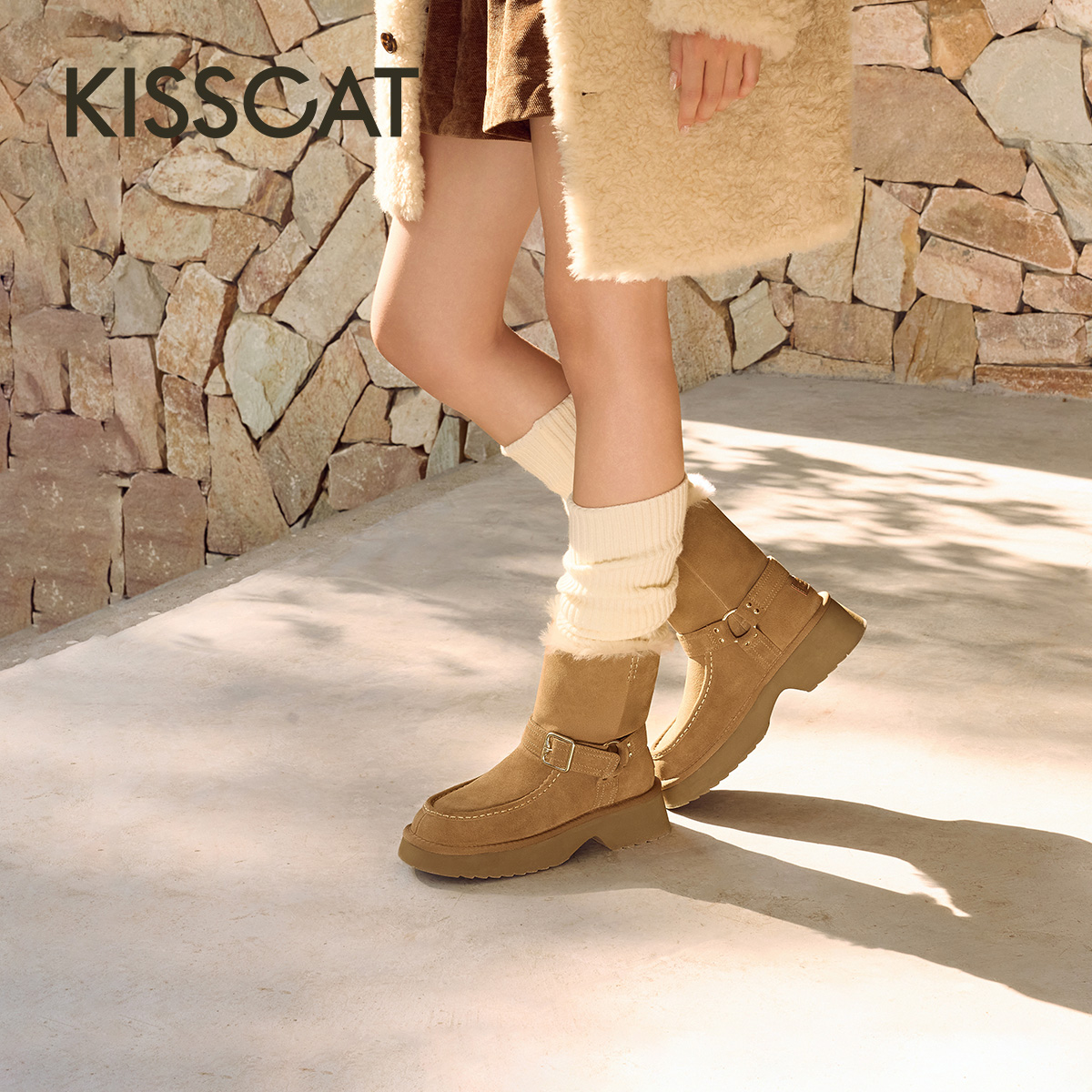KISSCAT接吻猫[绒绒栗语]雪地靴25冬新休闲户外靴保暖加绒雪地靴