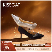 高级浅口单鞋 KISSCAT接吻猫 女 26新尖头细跟婚鞋 法式 蝶影 高跟鞋