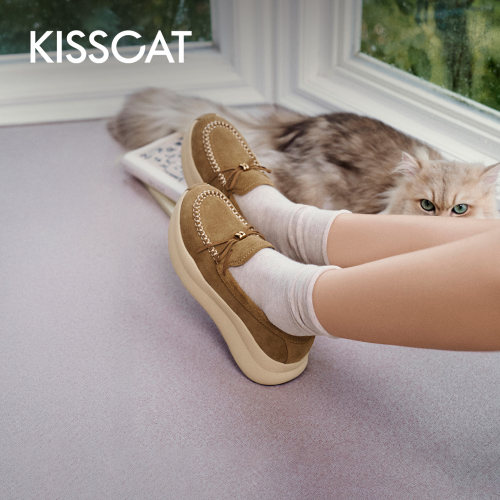 KISSCAT接吻猫[奶芙]系列乐福鞋26秋新品厚底手工缝线复古休闲鞋