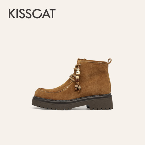 KISSCAT接吻猫[约克假日]袋鼠鞋增高美拉德棕色马丁靴工装户外靴