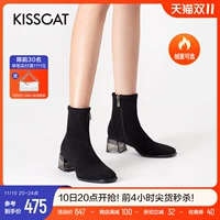 Зимние ретро модные утепленные короткие сапоги на платформе для отдыха, средний каблук, широкий устойчивый каблук, круглый носок