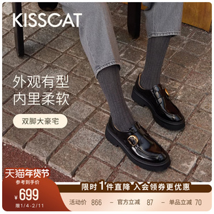 [董璇/毛晓彤同款]KISSCAT接吻猫[小D扣]孟克鞋增高黑色乐福鞋
