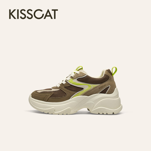 KISSCAT接吻猫[空气啵啵]老爹鞋舒适网面透气增高厚底老爹鞋
