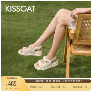 女 小香风厚底运动凉鞋 KISSCAT接吻猫25夏新款 户外魔术贴休闲凉鞋