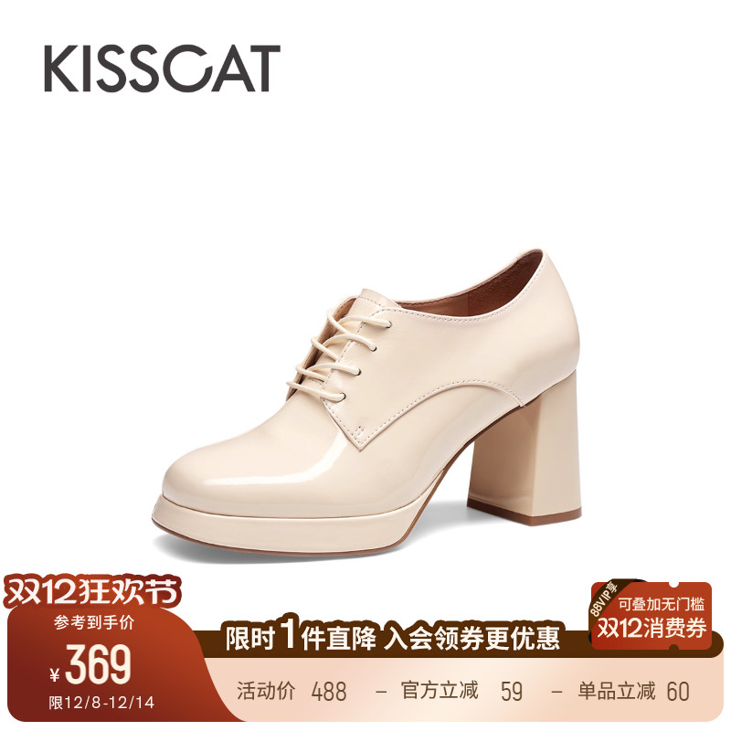 接吻猫粗跟通勤系带乐福鞋