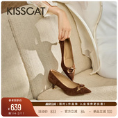 KISSCAT接吻猫新中式 舒适不累脚尖头黑色高跟单鞋 流云 高跟鞋