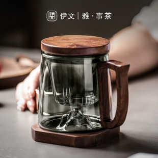 简约茶水分离杯子 耐热玻璃茶杯带盖办公室过滤泡茶杯家用水杯男士