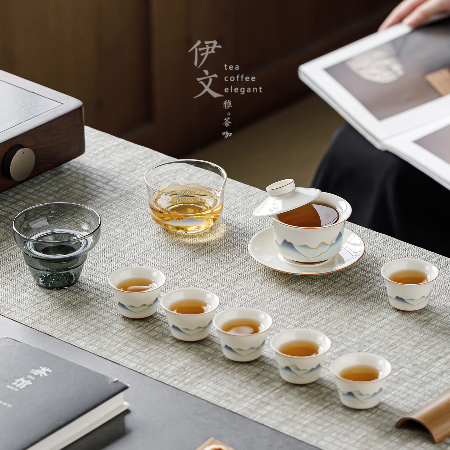 伊文陶瓷悬停三才盖碗茶具套装