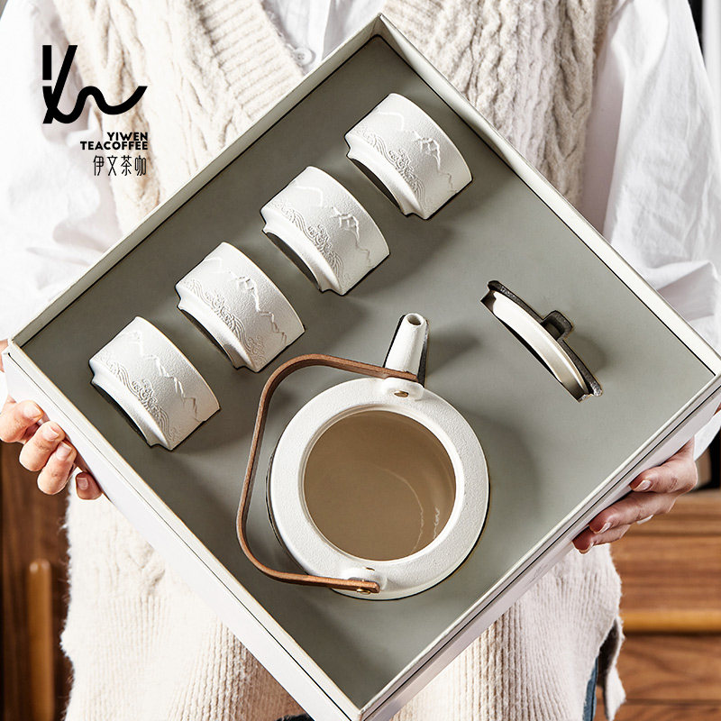 伊文陶瓷山海茶壶家用提梁壶茶盘整套功夫茶具套装定制送长辈乔迁,餐饮具,整套茶具,淘宝优惠券,粉丝福利购,淘宝优惠卷