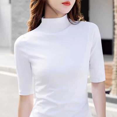 中袖半高领5分春夏简单螺纹薄款