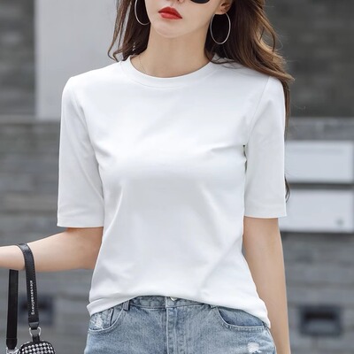 宽松中袖体桖黑色纯棉T恤百搭