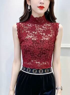 韩版蕾丝假领子女百搭立领内搭装饰领酒红色精致假领叠穿洋气背心