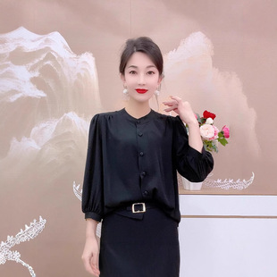 春夏薄款高凌纱雪纺衫女士休闲百搭长袖T恤韩版宽松慵懒上衣