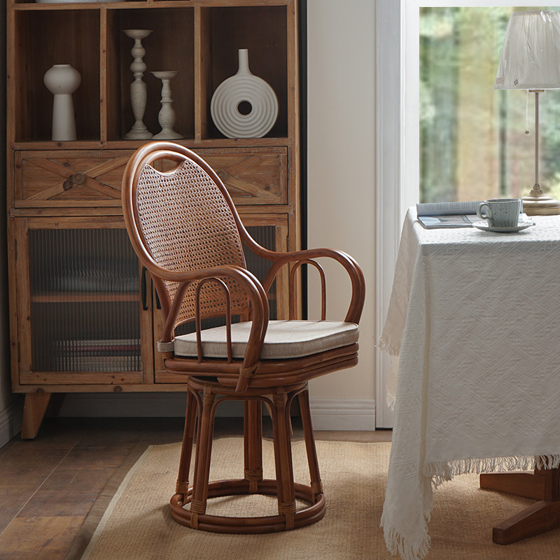 民宿茶室单人椅藤编书房椅真藤餐椅旋转椅休闲椅家用书桌椅靠背椅,住宅家具,其它椅子,淘宝优惠券,粉丝福利购,淘宝优惠卷