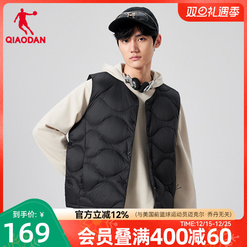 乔丹羽绒马夹男士2025冬季新款防泼水抗静电内搭马甲保暖轻薄外套