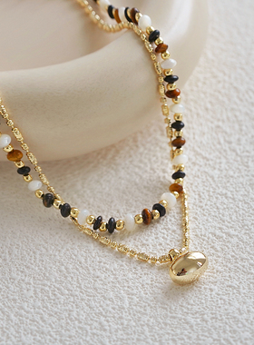 复古高级感叠戴虎眼石椭圆吊坠