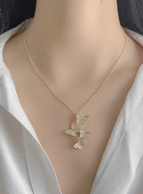 气质超闪4只蝴蝶项链高级感颈链