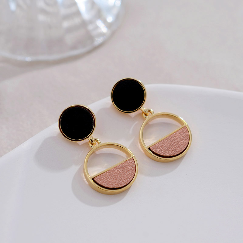 短发耳钉小众设计感布艺皮质圆形