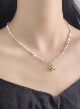 小众设计温柔气质花朵珍珠项链女
