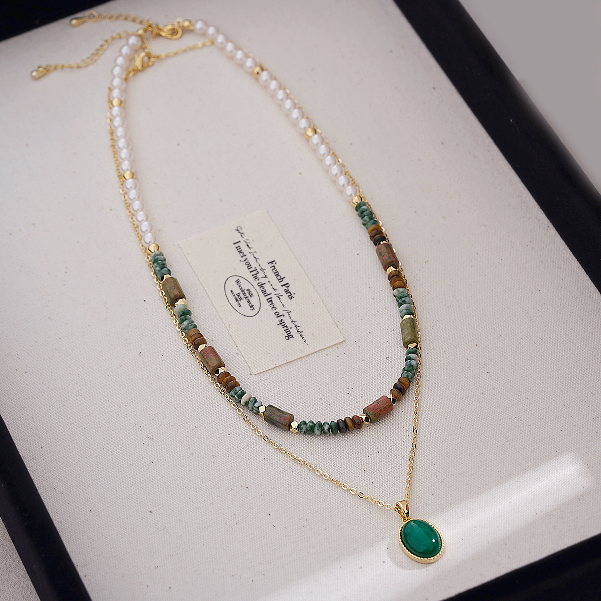 天然石法式复古设计感项链