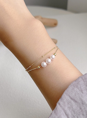 简约轻奢925通体银双层珍珠手链