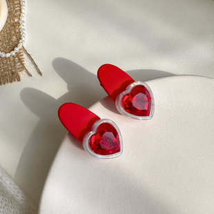 红色爱心醋酸侧耳发夹侧边高级感甜美可爱少女网红过年发饰2022新