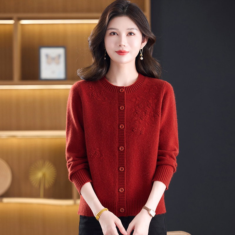 韩式羊毛开衫女妈妈装加厚宽松毛衣外套中老年针织上衣