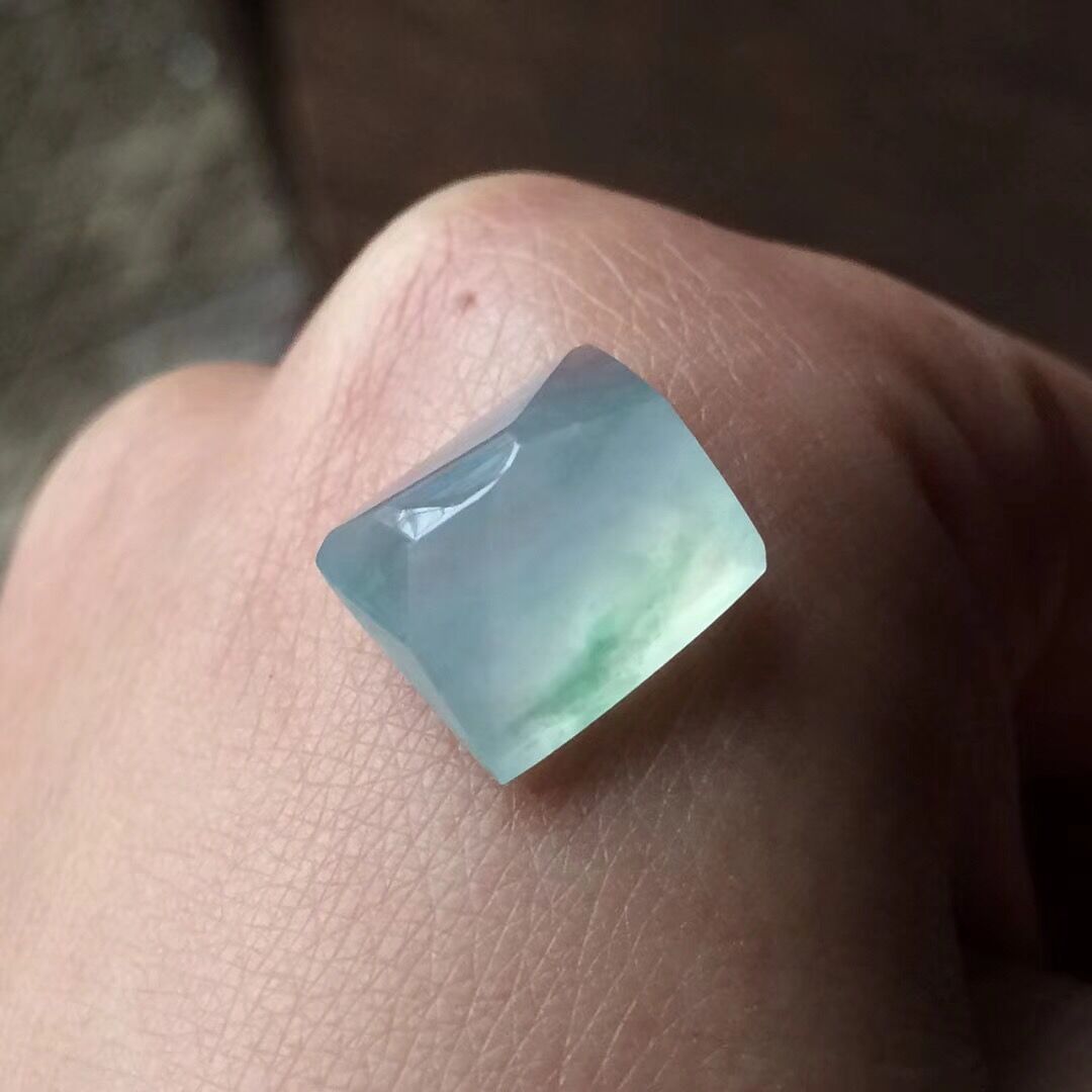 丫丫翡翠 天然缅甸a货 老坑冰种水润飘花饱满不规则切割方形戒面