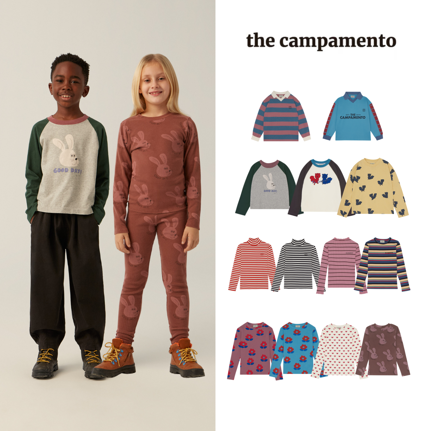 现货 西班牙小众 campamento 25aw 秋冬儿童印花条纹高领T恤上衣,童装/婴儿装/亲子装,T恤,淘宝优惠券,粉丝福利购,淘宝优惠卷