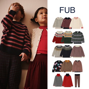现货 丹麦小众 FUB 25aw 秋冬 儿童复古条纹美利奴羊毛针织衫毛衣