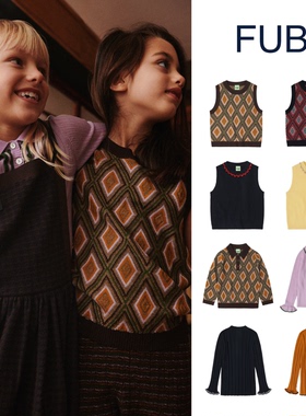 现货 丹麦 FUB 25aw 秋冬 儿童复古花边美利奴羊毛毛衣针织马甲