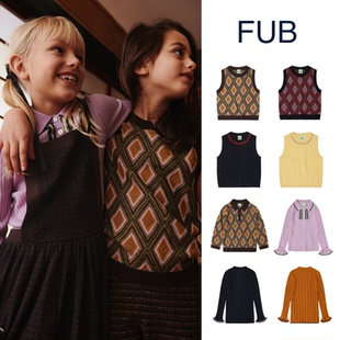 现货 丹麦 FUB 25aw 秋冬 儿童复古花边美利奴羊毛毛衣针织马甲