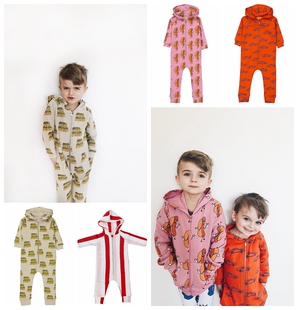 折 现货 HLT 秋冬 宝宝儿童连帽印花搞怪拉链加绒连体裤 连体衣
