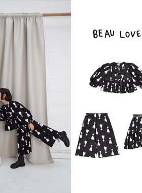现货 英国 beau loves 24aw 儿童洋气时髦黑色爱心衬衫阔腿裤半裙