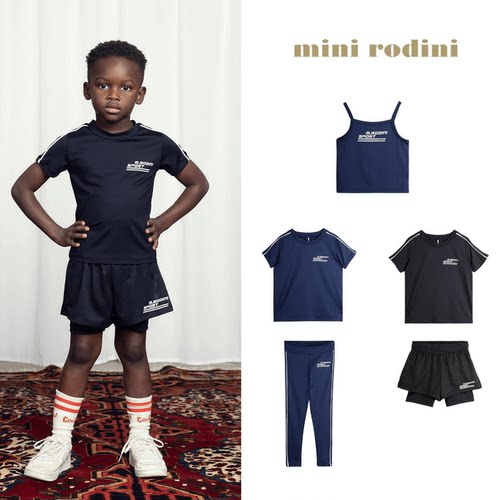 现货 瑞典 MINI RODINI 24aw 儿童速干休闲运动套装T恤短裤吊带