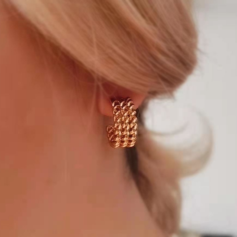 欧美小众个性气质多层麻花金属耳环简约百搭秀气耳钉925银针耳饰