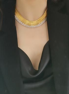 小众中古夸张宽版水钻锁骨链项链