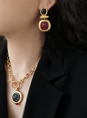 欧美小众复古树脂头像中性项链