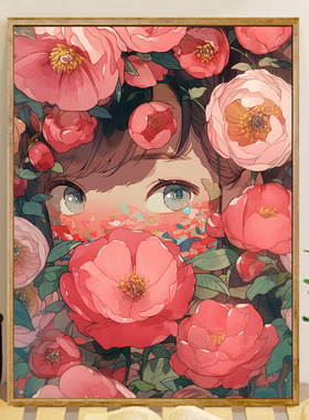 山茶花之恋 数字油画diy简约花卉人物治愈手工涂鸦填色摆件装饰画