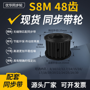 同步带轮S8M50齿钢A黑齿宽32/42内孔127141516171928齿轮带同步轮