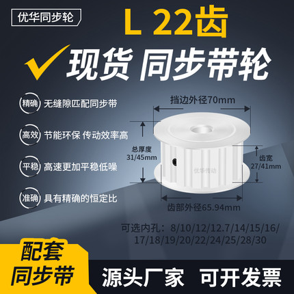 同步带轮L22齿AF型齿宽27/41内孔141516171819202224齿轮带同步轮
