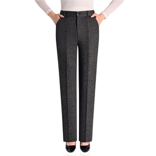 秋冬新款女裤弹力妈妈直筒裤高腰中年女式西裤休闲百搭长裤灰棕色